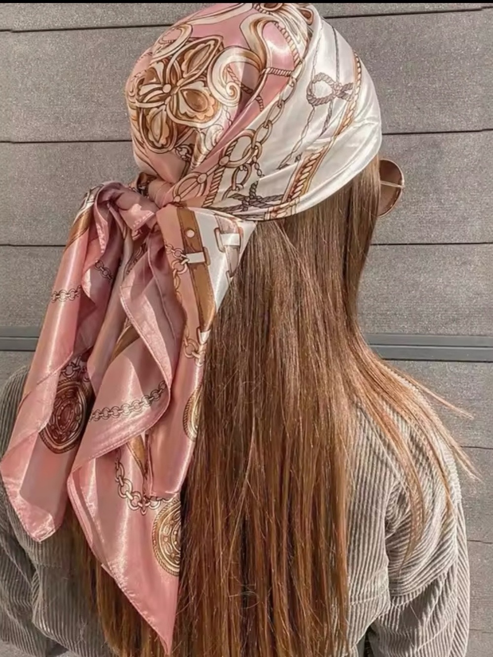 & Other Stories Pink and Cream Chain-Motif Satin Headscarf